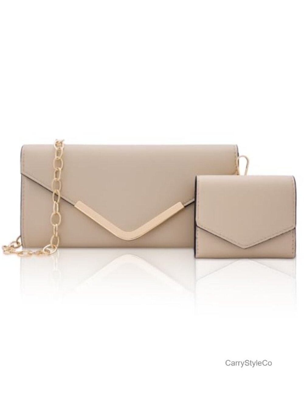 2-Piece Envelope Clutch with Chain Strap & Wallet, Faux Leather Crossbody